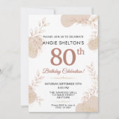 Elegant Rose Gold Botanical 80th Birthday 招待状 (正面)