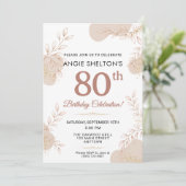 Elegant Rose Gold Botanical 80th Birthday 招待状 (スタンド正面)