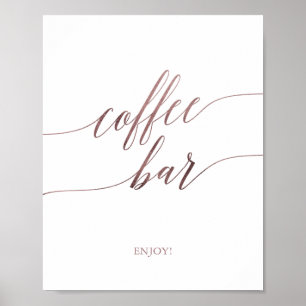 Elegant Rose Gold Calligraphy Coffee Bar Sign ポスター