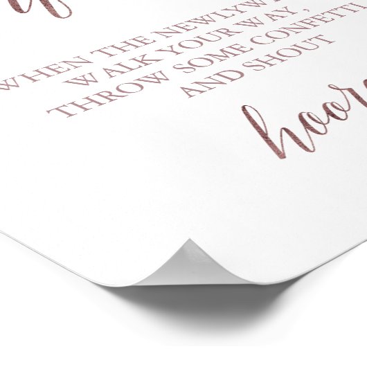 Elegant Rose Gold Calligraphy Confetti Toss Sign ポスター (角)