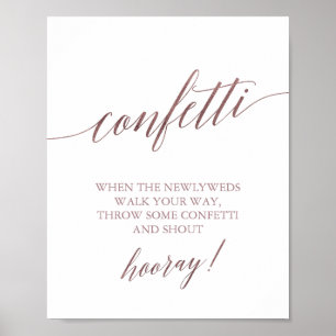 Elegant Rose Gold Calligraphy Confetti Toss Sign ポスター