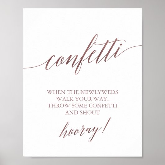 Elegant Rose Gold Calligraphy Confetti Toss Sign ポスター (正面)