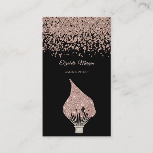 Elegant Rose Gold Diamonds Glitter Whisk Black 名刺 (正面)
