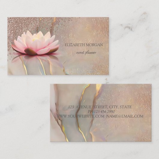Elegant Rose Gold Diamonds Opal Lotus 名刺 (正面/裏面)