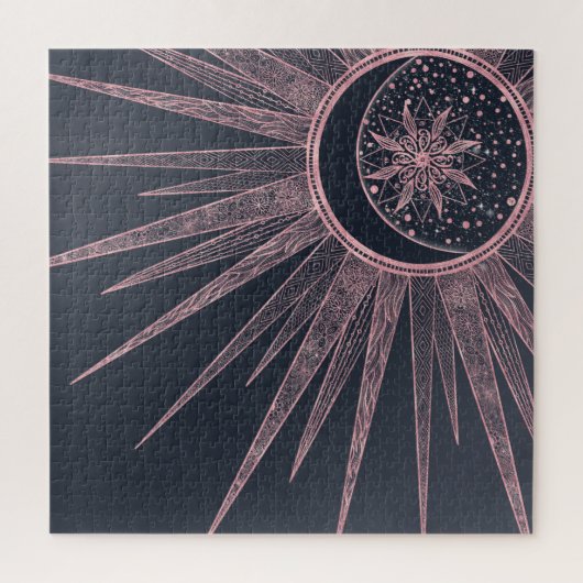 Elegant Rose Gold Doodles Sun Moon Mandala Design ジグソーパズル (縦)