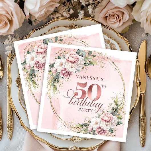 Elegant Rose Gold Dusty Pink 50th Birthday Party  スタンダードカクテルナプキン