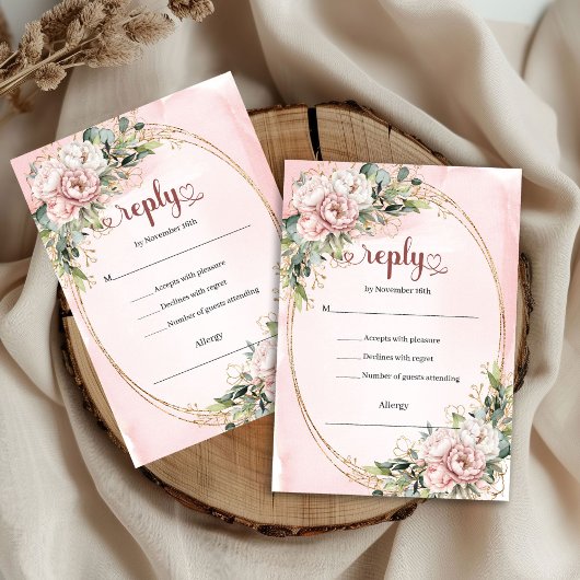 Elegant Rose Gold Eucalyptus Wedding RSVP Card