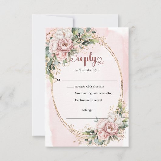 Elegant Rose Gold Eucalyptus Wedding RSVP Card (正面)