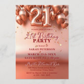 Elegant Rose Gold Faux Foil Balloons 21st Birthday 招待状 (正面)