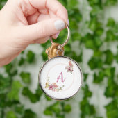 Elegant Rose Gold Floral Butterfly – Custom name キーホルダー (手)