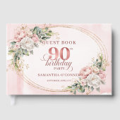 Elegant Rose Gold Floral Eucalyptus 90th Birthday ゲストブック (正面)