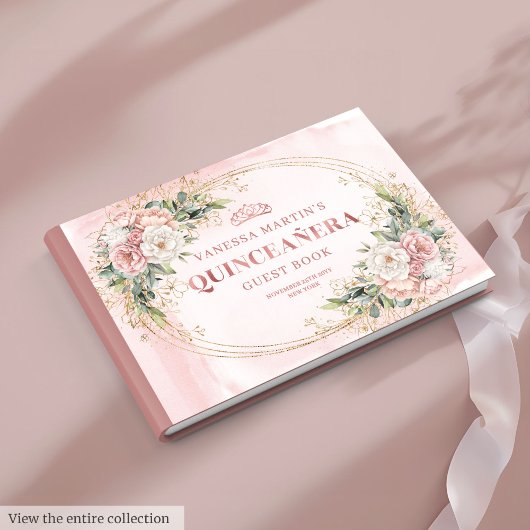 Elegant Rose Gold Floral Eucalyptus Quinceañera  ゲストブック