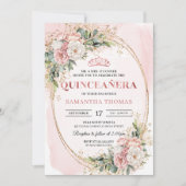 Elegant Rose Gold Floral Eucalyptus Quinceañera  招待状 (正面)