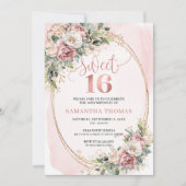 Elegant Rose Gold Floral Eucalyptus Sweet 16 Invit 招待状 (正面)