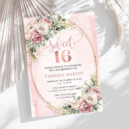 Elegant Rose Gold Floral Eucalyptus Sweet 16 Invit 招待状