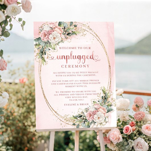 Elegant Rose Gold Floral Greenery Unplugged Poster ポスター