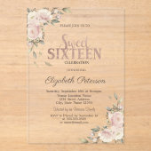 Elegant Rose Gold Floral Sweet 16 Birthday アクリル招待状 (正面)