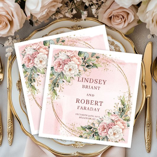 Elegant Rose Gold Floral Wedding Paper Napkins スタンダードカクテルナプキン