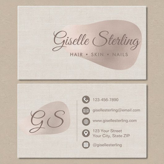 Elegant Rose Gold Foil Abstract Linen Blush  名刺