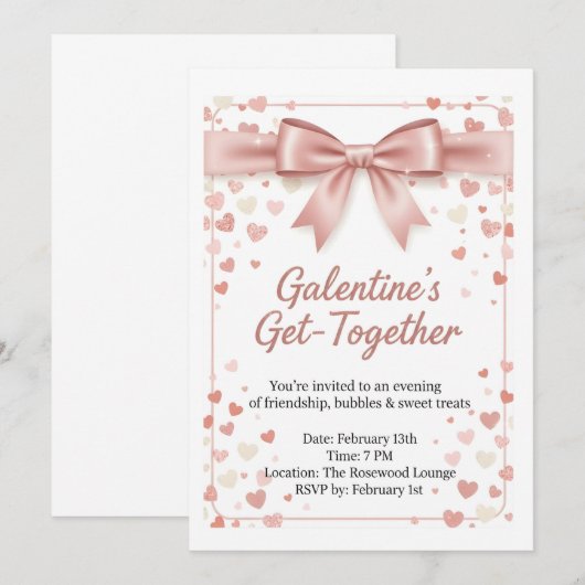 Elegant Rose Gold Galentine's Day Invitation Templ 招待状 (正面/裏面)
