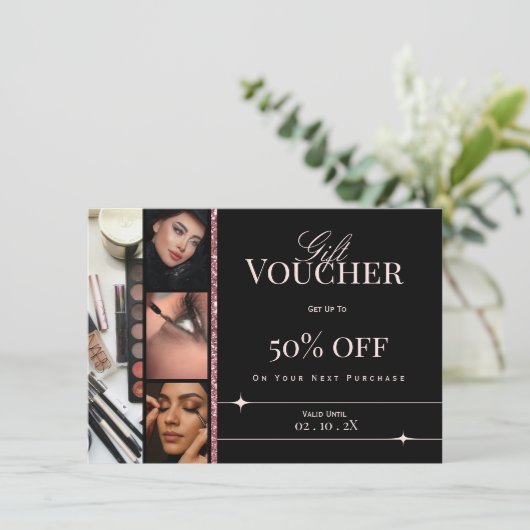 Elegant Rose Gold Gift Voucher | Discount Card  (スタンド正面)
