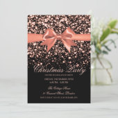 Elegant Rose Gold Glam Red Bow Christmas Party  招待状 (スタンド正面)