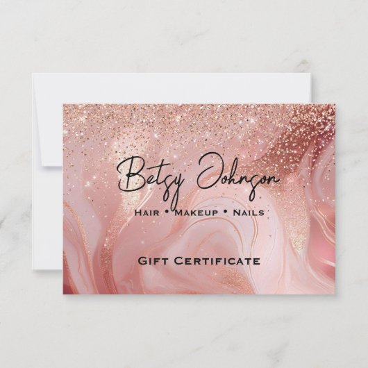 Elegant Rose Gold Glitter Gift Certificate Card 招待状 (正面)