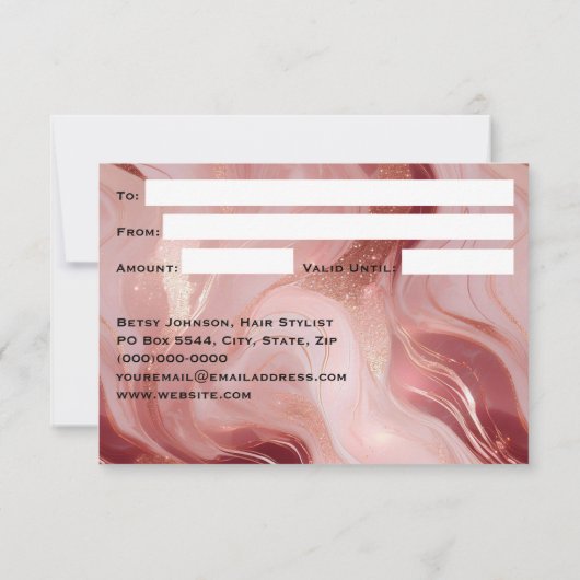 Elegant Rose Gold Glitter Gift Certificate Card 招待状 (裏面)