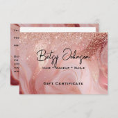 Elegant Rose Gold Glitter Gift Certificate Card 招待状 (正面/裏面)