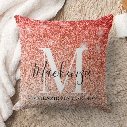 Elegant Rose Gold Glitter Gradient Monogram Name クッション (ブランケット)