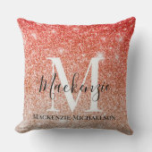 Elegant Rose Gold Glitter Gradient Monogram Name クッション (正面)