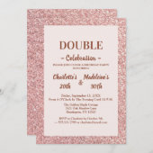 Elegant Rose Gold Glitter Joint Birthday 招待状 (正面/裏面)