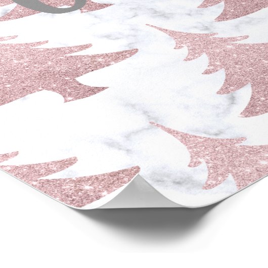 Elegant Rose Gold Glitter &  Marble Christmas Tree ポスター (角)