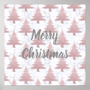 Elegant Rose Gold Glitter & Marble Christmas Tree ポスター