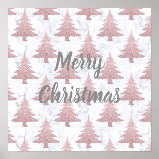 Elegant Rose Gold Glitter &  Marble Christmas Tree ポスター (正面)