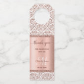 Elegant Rose Gold Glitter Monogram Wedding ボトルネックタグ (正面)
