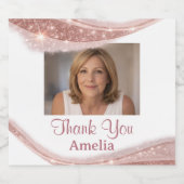 Elegant Rose Gold Glitter Photo Birthday スパークリングワインラベル (シングルラベル)