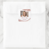 Elegant Rose Gold Glitter Photo Thank You Birthday スクエアシール (バッグ)