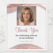 Elegant Rose Gold Glitter Photo Thank You Birthday ワインラベル (シングルラベル)