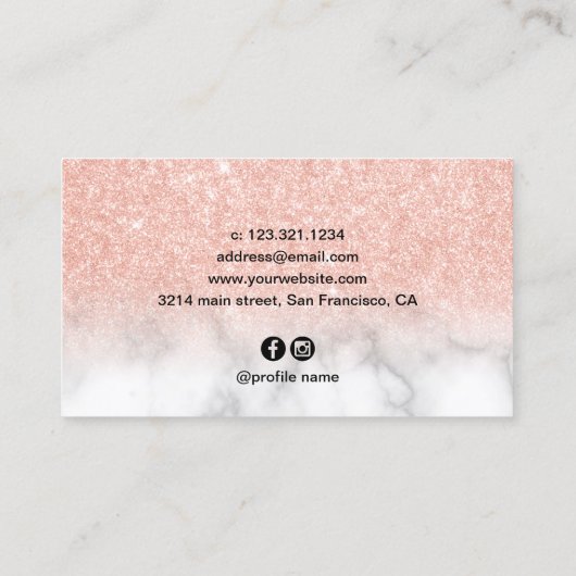 Elegant rose gold glitter scissors hairstylist 名刺 (裏面)