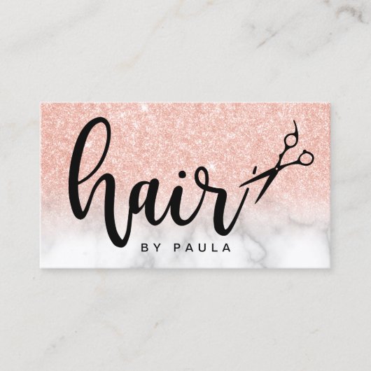 Elegant rose gold glitter scissors hairstylist 名刺 (正面)
