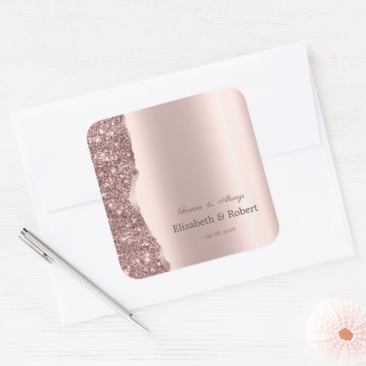 Elegant Rose Gold Glitter Script  スクエアシール (封筒)