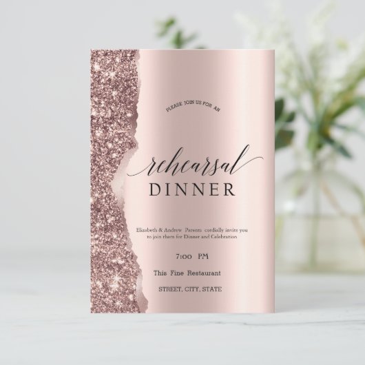 Elegant Rose Gold Glitter Script  招待状 (スタンド正面)