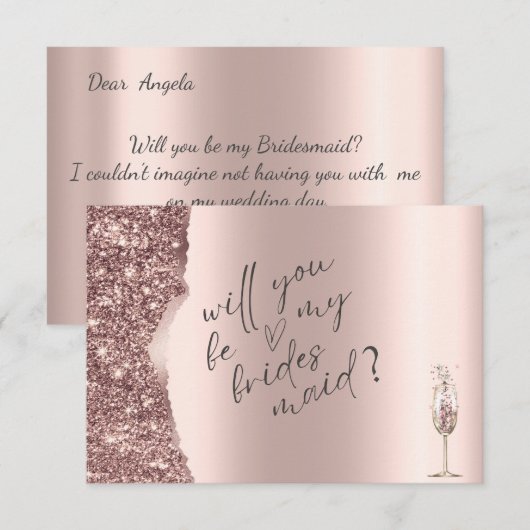 Elegant Rose Gold Glitter Script  招待状 (正面/裏面)