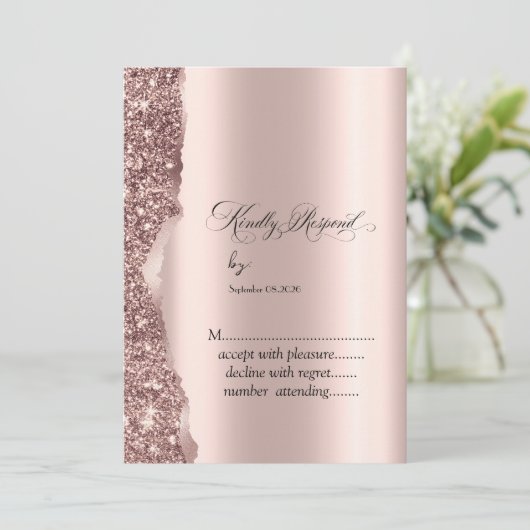 Elegant Rose Gold Glitter Script 招待状 (スタンド正面)