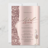 Elegant Rose Gold Glitter Script Champagne 招待状 (正面)