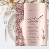 Elegant Rose Gold Glitter Script Champagne 招待状