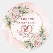 Elegant Rose Gold Greenery 50th Birthday Party  ラウンドシール (正面)