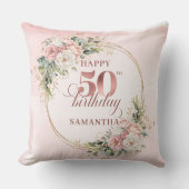 Elegant Rose Gold Greenery 50th Birthday Pillow   クッション (正面)