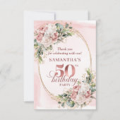 Elegant Rose Gold Greenery 50th Birthday Thank You サンキューカード (正面)